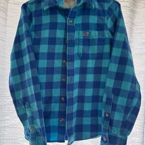 Hollister Teal and Navy Checkered Shirt